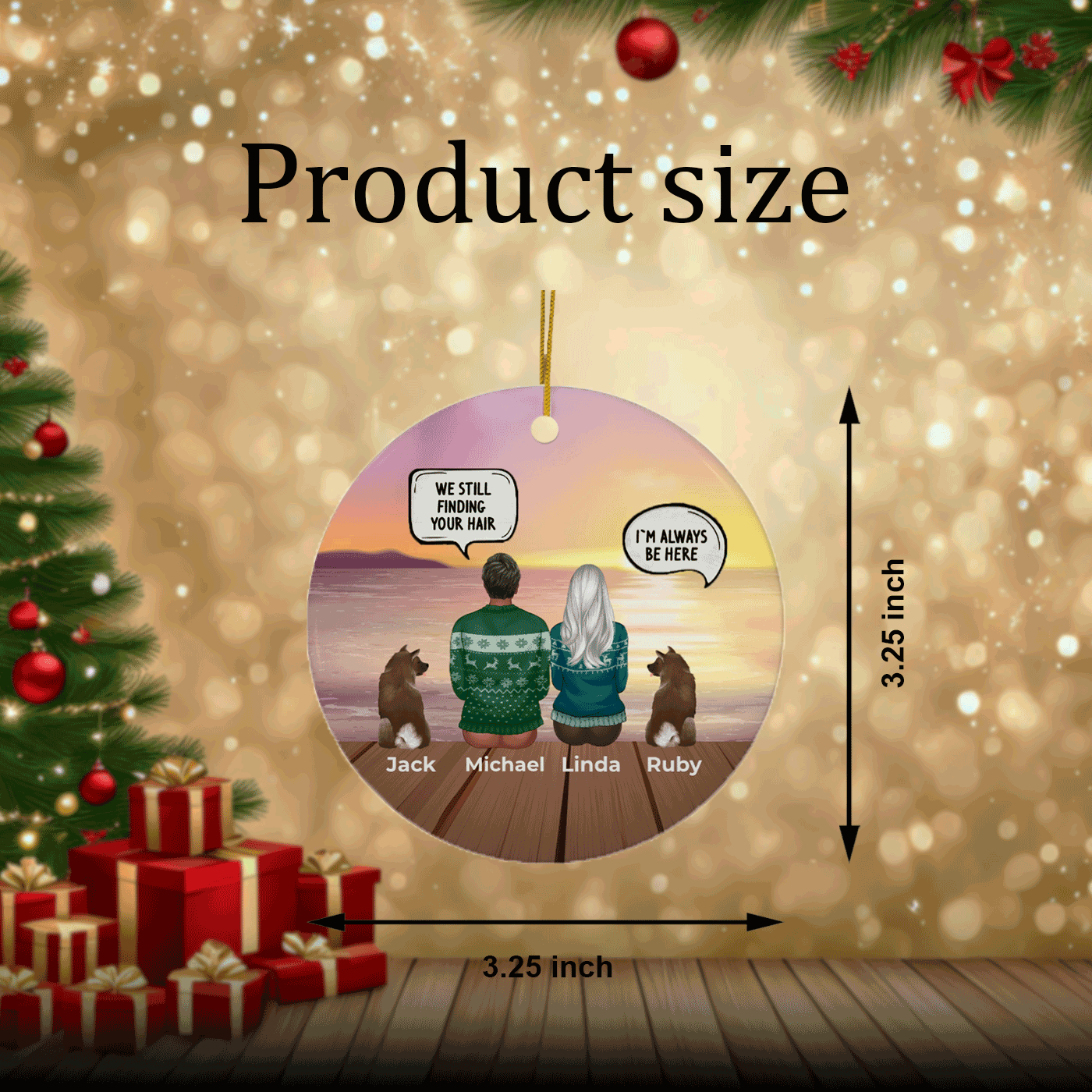 Customizable Family and Pet Sunset Memorial Ornament | Christmas | Ceramic Ornament